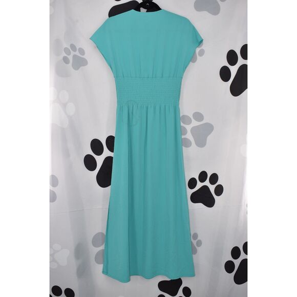 Draper James Short Flutter Sleeve Smocked Waist V Neck Maxi Dress Mint XSmall - Picture 3 of 9